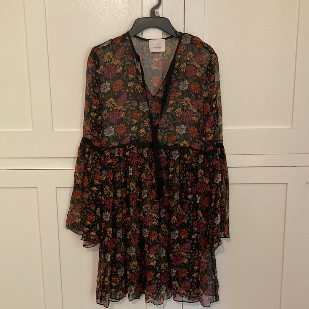 Cinq à Sept Silk Babydoll Boho Dress Floral Print